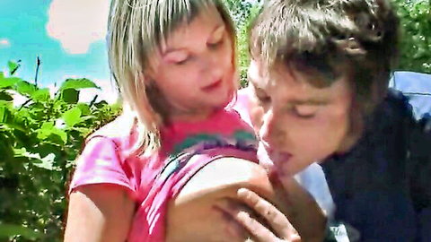Audina's big tits sucked by stranger in forest outdoors
