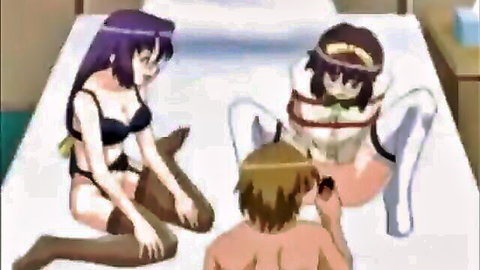 Anime boy snaps photo of bound classmate as nurse watches in lingerie