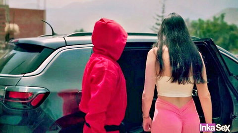 Victoria Carmargo Brazilian in Squid Game red outfit big ass pink thong tease