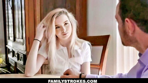 Lexi Lore in white blouse seducing stepdad interview scene