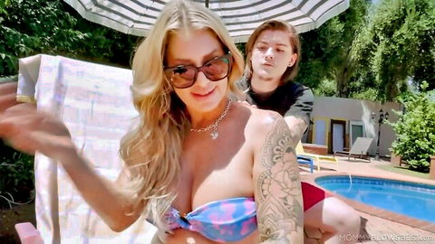 Lolly Dames perky tits handjob in bikini outdoors