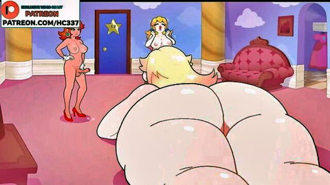 Princess Peach huge ass bent over, Daisy with dildo in futanari hentai animation