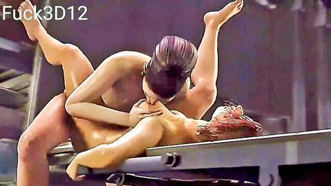 3D anime woman riding man's big cock in passionate kiss, explicit hentai scene