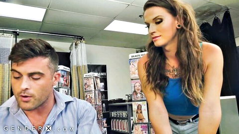 Jenna Creed teases Lance Hart in adult store glory hole setup - GenderX