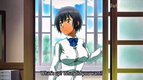 Anime futa schoolgirl in tight white uniform with big visible breasts