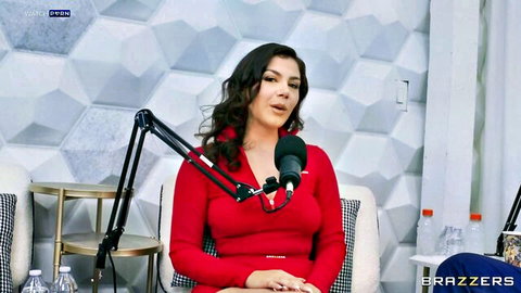 Valentina Nappi hosts The Brazzers Podcast Episode 10 in red dress