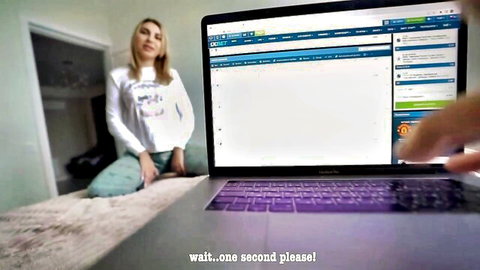 Blonde teen Jenny Lux in white tee and green pants on webcam tease
