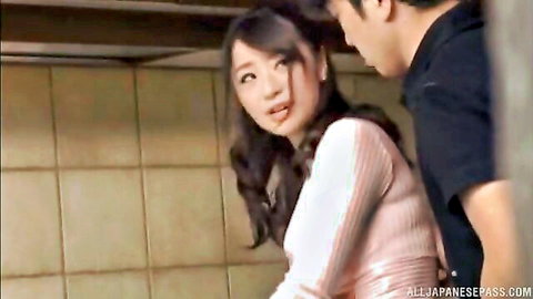 Japanese woman with big boobs in intense vaginal sex scene, moaning face close-up