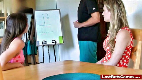 Ashley Lane and Aften Opal in teasing lost bets game at table