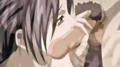 Anime hentai girl giving blowjob to guy in threesome service scene
