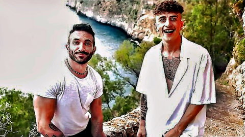 Johnny Viper and Davide Bubi muscular duo outdoors in Sicily