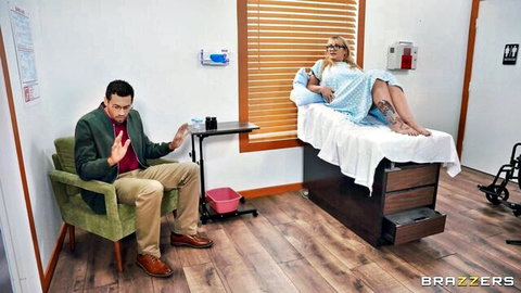 Blonde nurse Ariana in revealing hospital gown during steamy medical exam