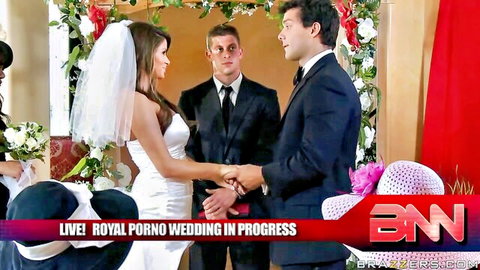Busty Madelyn Marie as bride in royal porno wedding scene