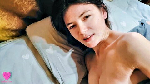 Webtolove topless Asian girlfriend in bed for morning sex wake-up, 4K