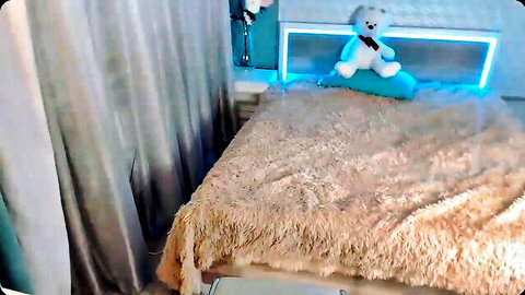Ukrainian MFC cam girl cozy bedroom setup with teddy bear