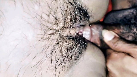 Closeup Indonesian amateur anal penetration with hairy pubic area