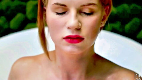 Sensual redhead in steamy bathtub nude, Valentine's Day lovemaking tease
