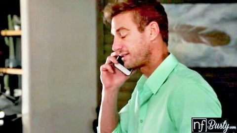 Mona Azar seduces busty neighbor on phone while wife away - NFBusty