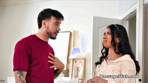 Ameena Green in interracial oily home massage with partner