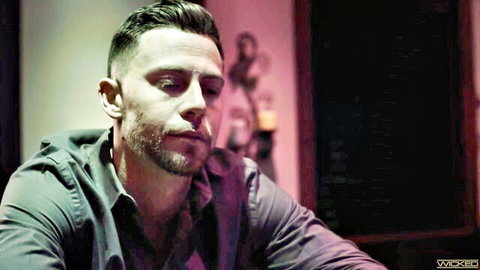 Rugged handsome man with stubble in intimate scene with Bridgette B