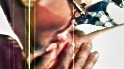 Ebony woman with plump lips sucking thick cock deep in mouth during blowjob