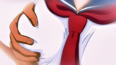 Naughty hentai sister in sailor uniform pressing her big tits together