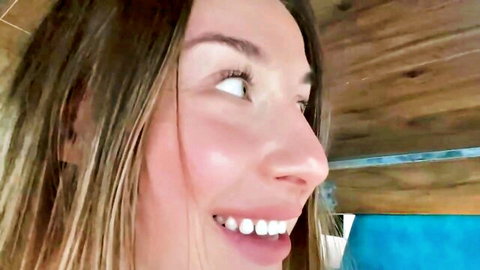 DickForLily smiling profile in amateur van selfie, natural babe