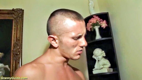 Shirtless athletic guy in rough sex thumbnail for busty older mom big cock video