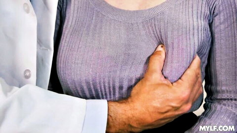 Doctor groping busty mature wife's breast in exam