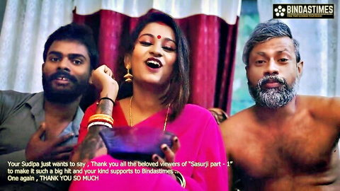 Indian bhabhi in pink saree with sasurji and son in steamy desi scene