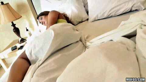 Eva Lovia tanned beauty in bed, teasing before blowjob and doggy style