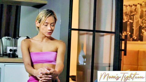 Veronica Leal in pink tube top, seductive kitchen pose for Moms Tight