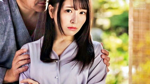 Japanese woman embraced by man in yukata, intimate JAV scene