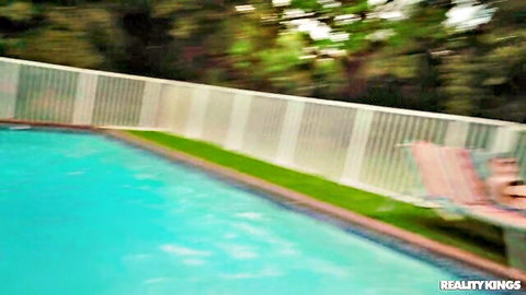 Sisi Rose sucking dick outdoors by the pool before being fucked