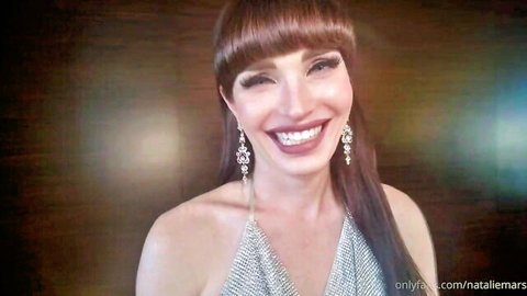 Natalia Starr multiracial beauty smiling in sexy sequin dress