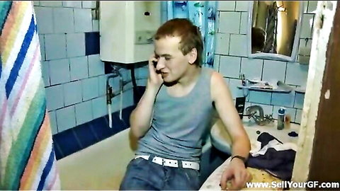 Boyfriend in bathroom watches teen girlfriend become whore