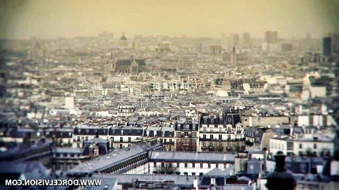 Vintage sepia-toned panoramic view of Paris skyline with iconic buildings