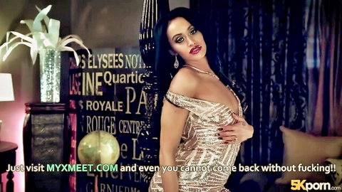 Gia Vendetti in shiny sequined dress, seductive standing pose