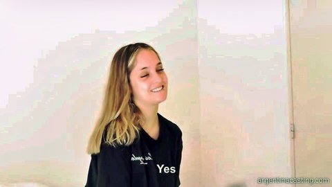 Lucia 18 Argentine blonde smiling in casting audition