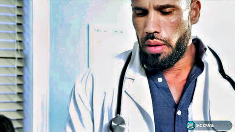 Sheridan Love with handsome bearded doctor in white coat, medical roleplay tease