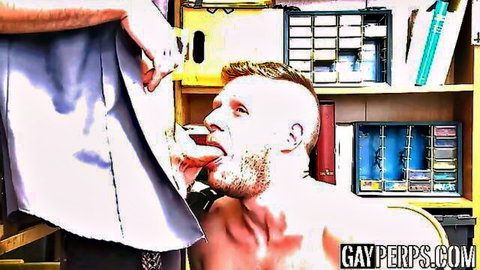 Muscular bearded man gives intense blowjob to suited guy