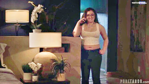 Leana Lovings in cropped tank top and jeans, phone call tease
