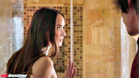 Hazel Moore in steamy shower embrace with partner