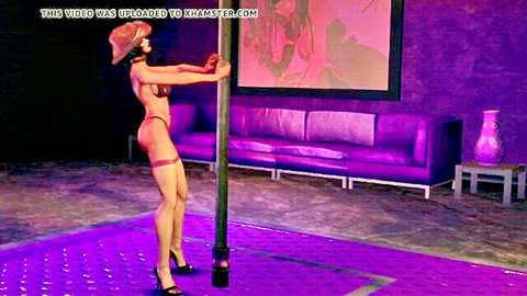Hot 3D animated girl pole dancing in skimpy bikini and heels