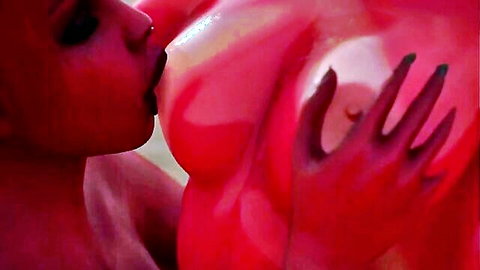 Demonic girl sucking huge red tits in lesbian 3D hentai animation