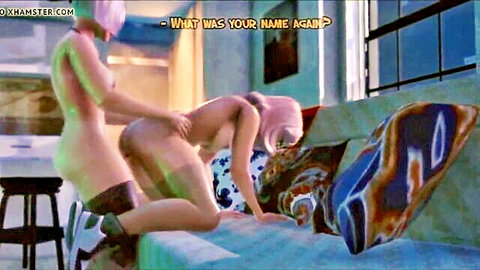 3D animated futanari shemale fucks girl doggy style on couch
