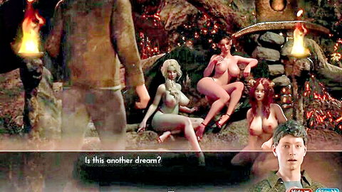 Man fucks Heather's tight pussy in fantasy dream with nude demon girls