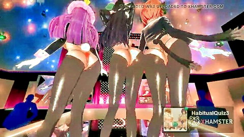 3D hentai reverse bunny girls Orin, Oku, Pache dancing with exposed asses