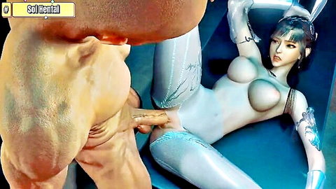 3D Hentai: Goddess in shiny white bodysuit takes big cock anal penetration