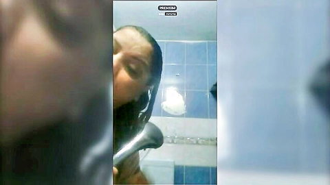 Turkish MILF with huge saggy tits and big nipples showering topless